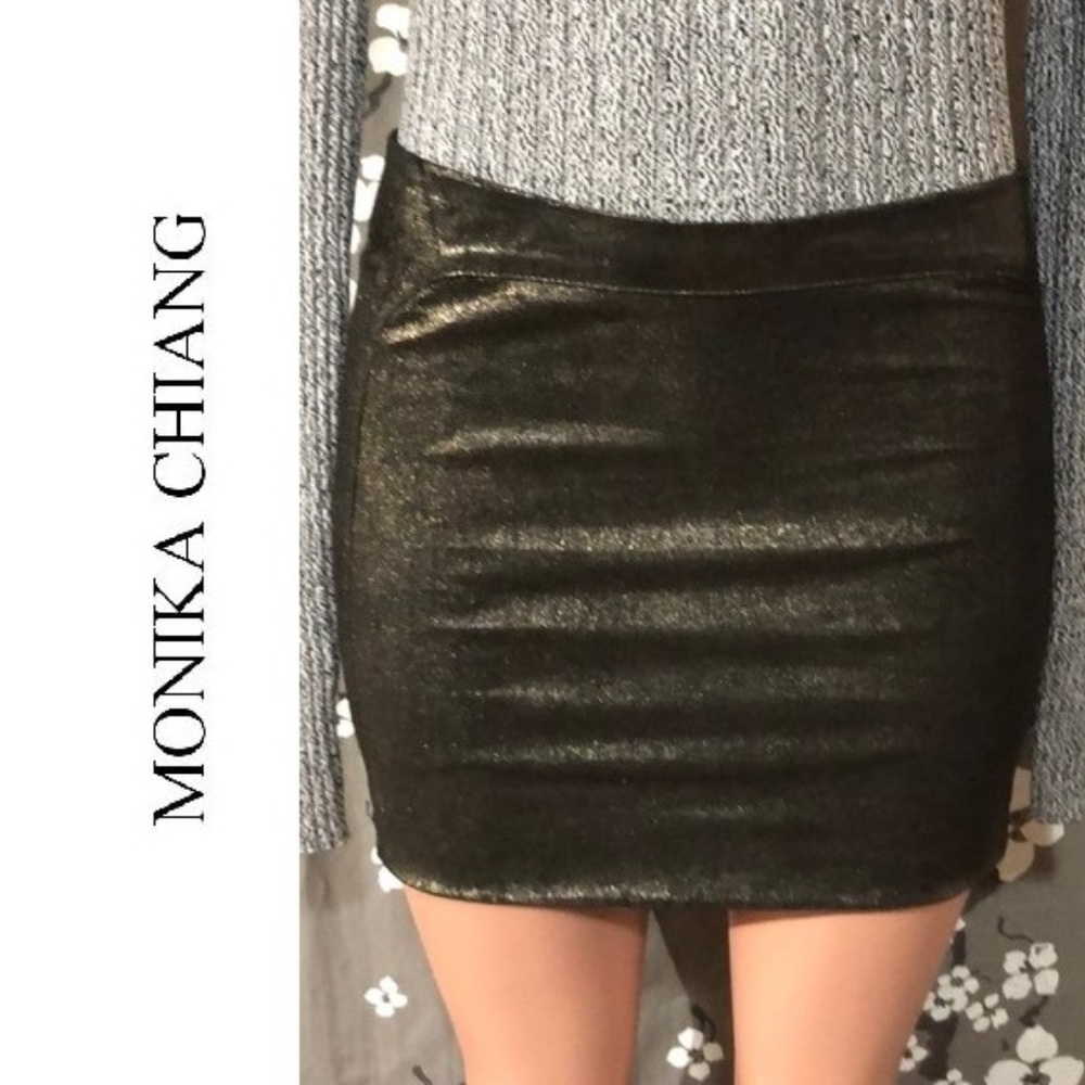 MONIKA CHIANG Metallic Stretch Leather Mini Skirt
